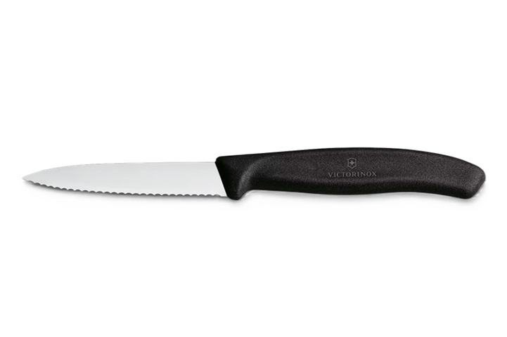 Victorinox Serrated Paring Knife, Black Handle, 8cm