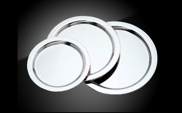 chk tray Stainless Steel Round Serving Tray, 30 cm