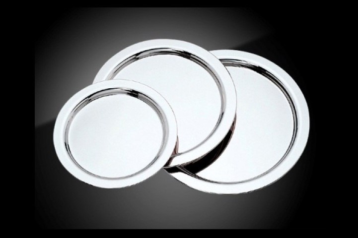chk tray Stainless Steel Round Serving Tray, 41 cm