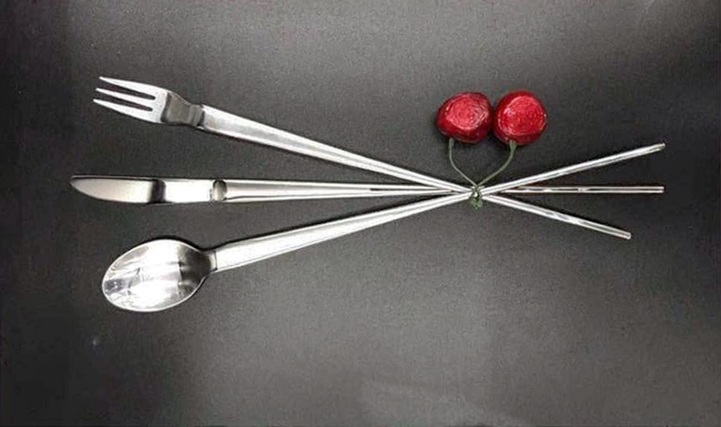 Tasting Set 4 Set of Long Handle Spoon + Fork + Knife / 3 Pieces