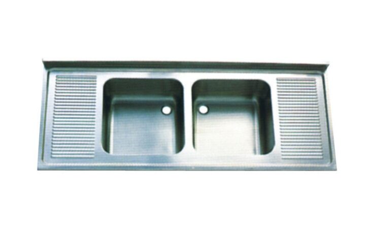 Stainless Steel Double Bowl Sink Top with Side Shelves, 250 cm