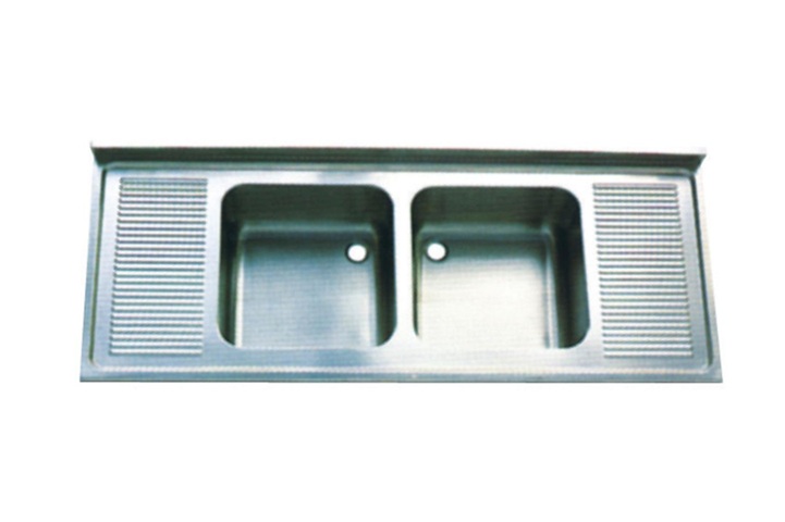 Double Sink Stainless Steel Double Bowl Sink Top with Side Shelves, 250 cm